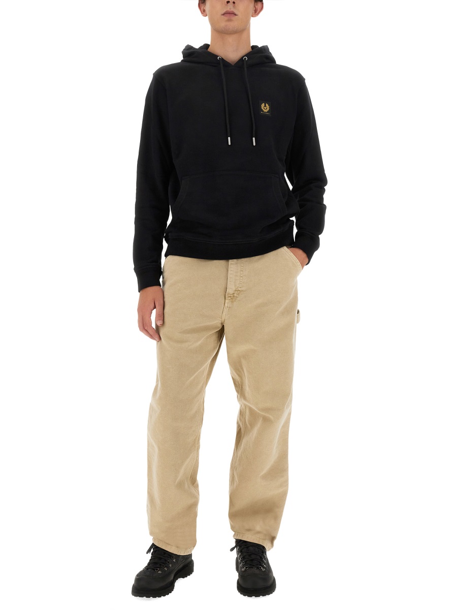 Belstaff Regular Fit Cotton Logo Hoodie Zwart
