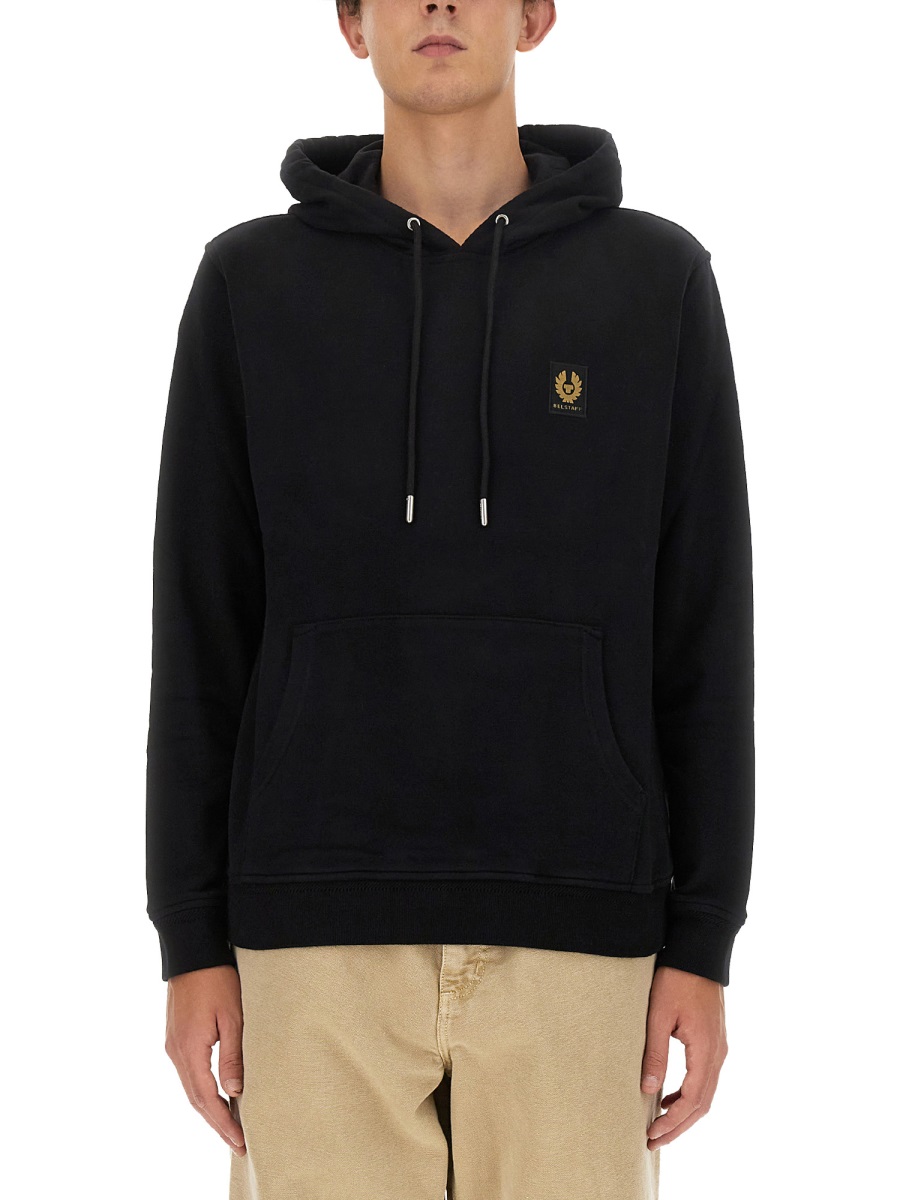 Belstaff Regular Fit Cotton Logo Hoodie Zwart