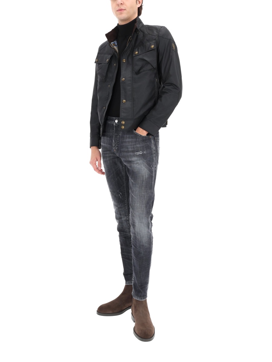 Belstaff Neutral Racemaster Stand Collar Cotton Jacket Zwart