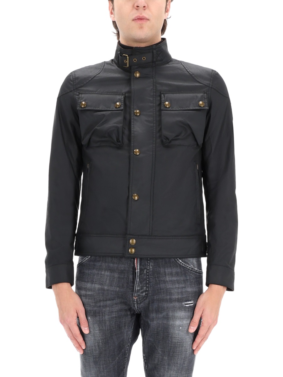 Belstaff Neutral Racemaster Stand Collar Cotton Jacket Zwart