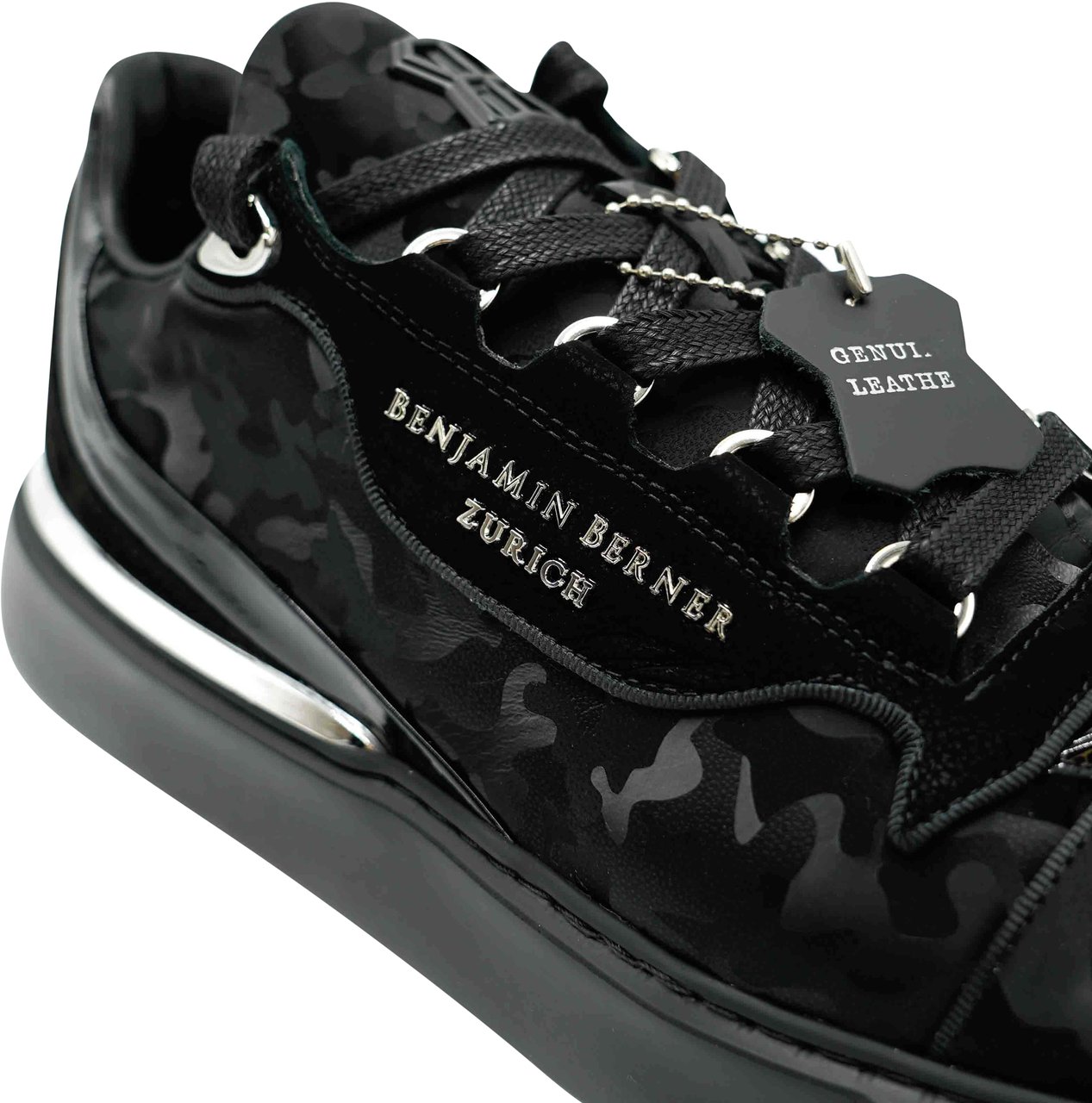 Benjamin Berner Reflective Camouflage Calfskin Sneaker Zwart