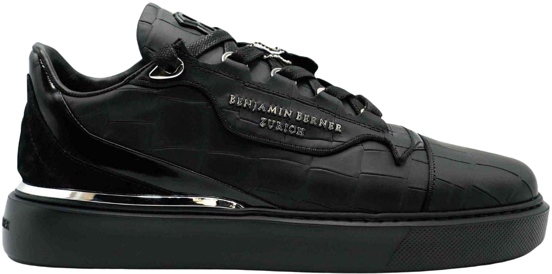 Benjamin Berner Matt Crocodile Sneaker Zwart