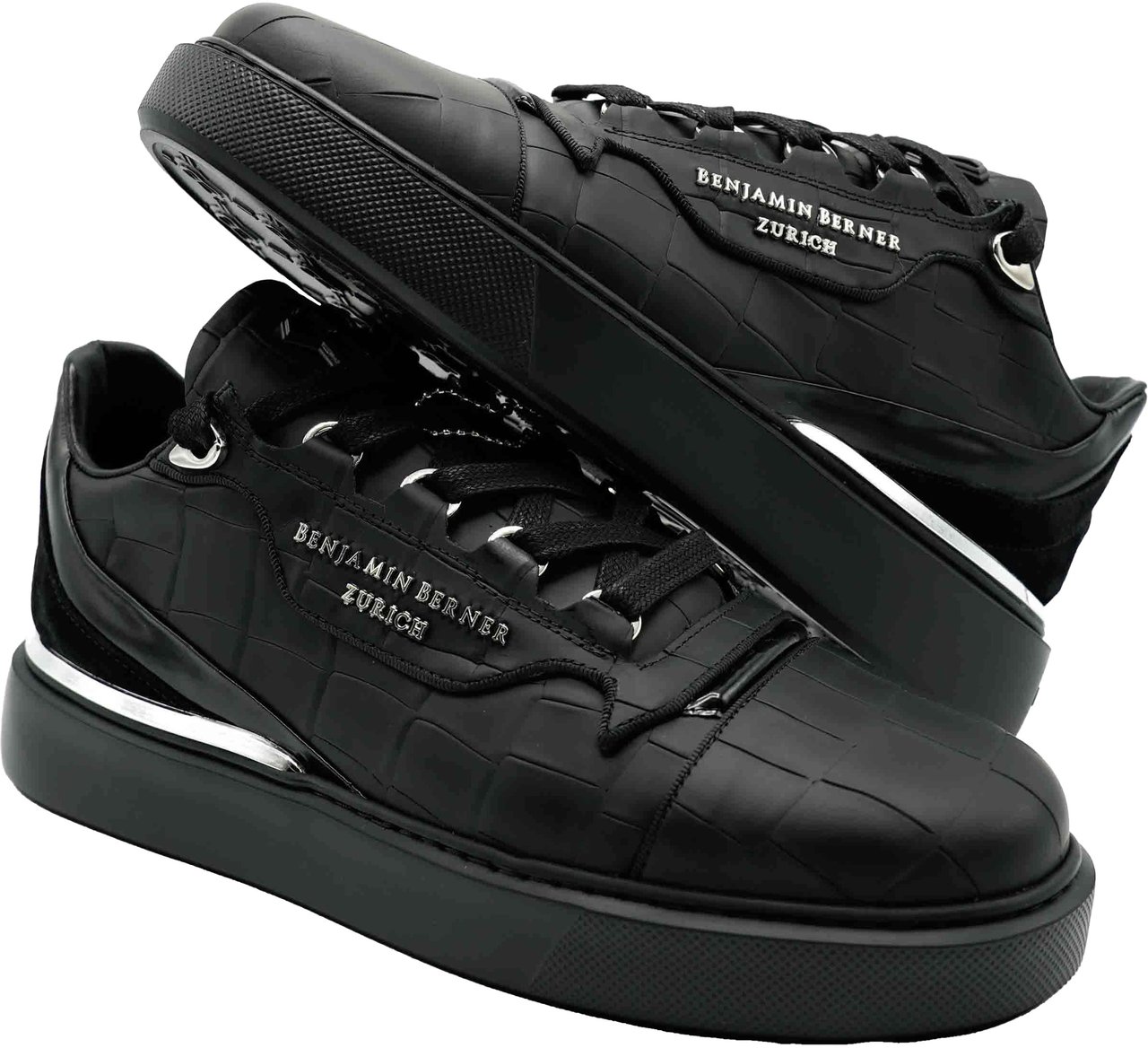 Benjamin Berner Matt Crocodile Sneaker Zwart