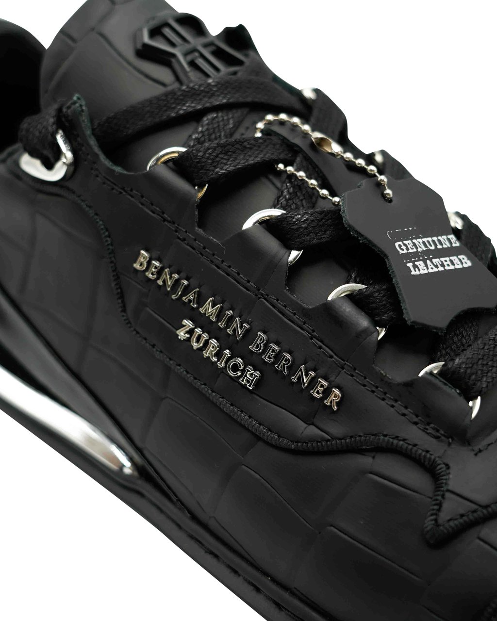Benjamin Berner Matt Crocodile Sneaker Zwart
