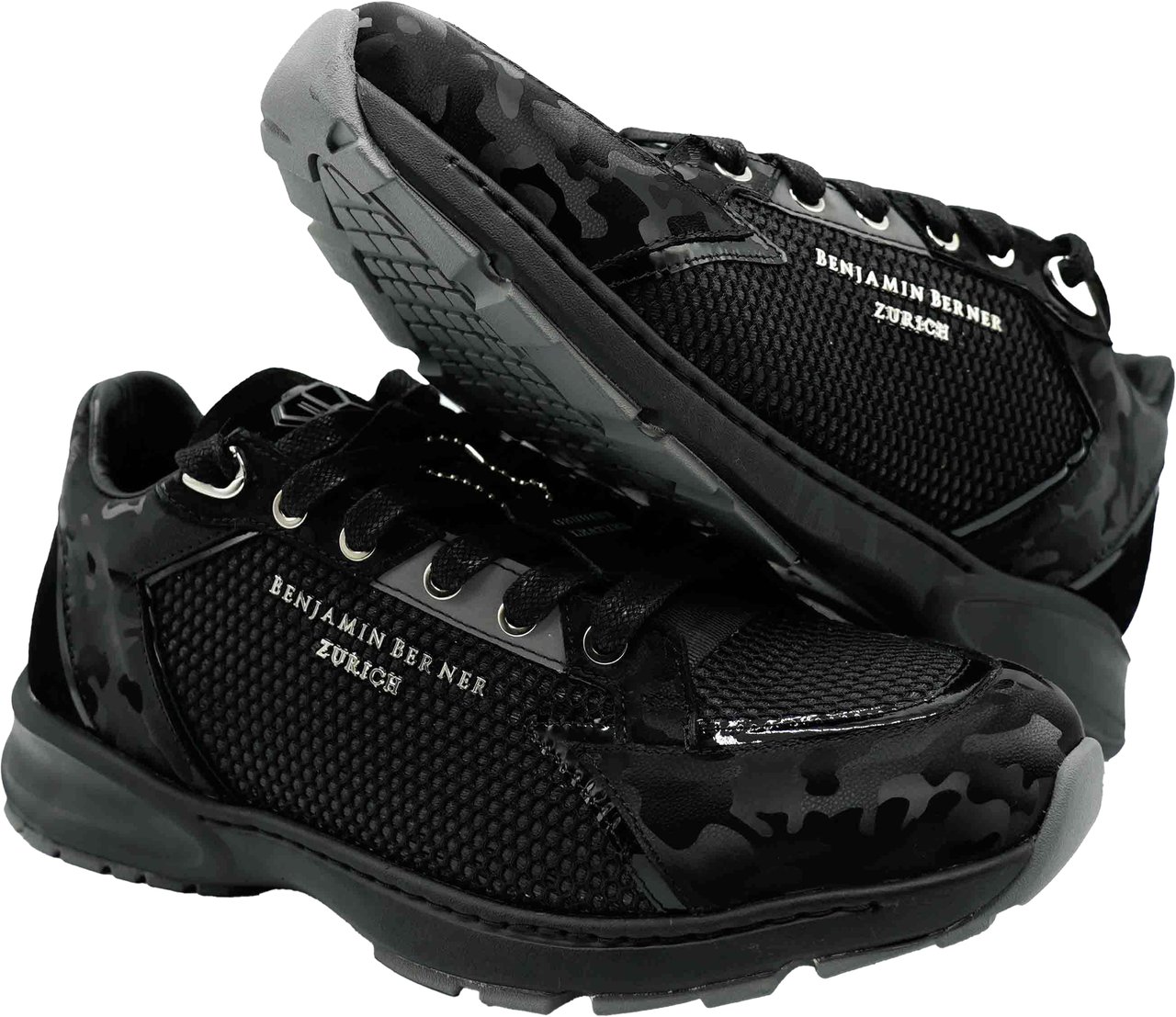 Benjamin Berner Black Reflective Camouflage Sneaker Zwart