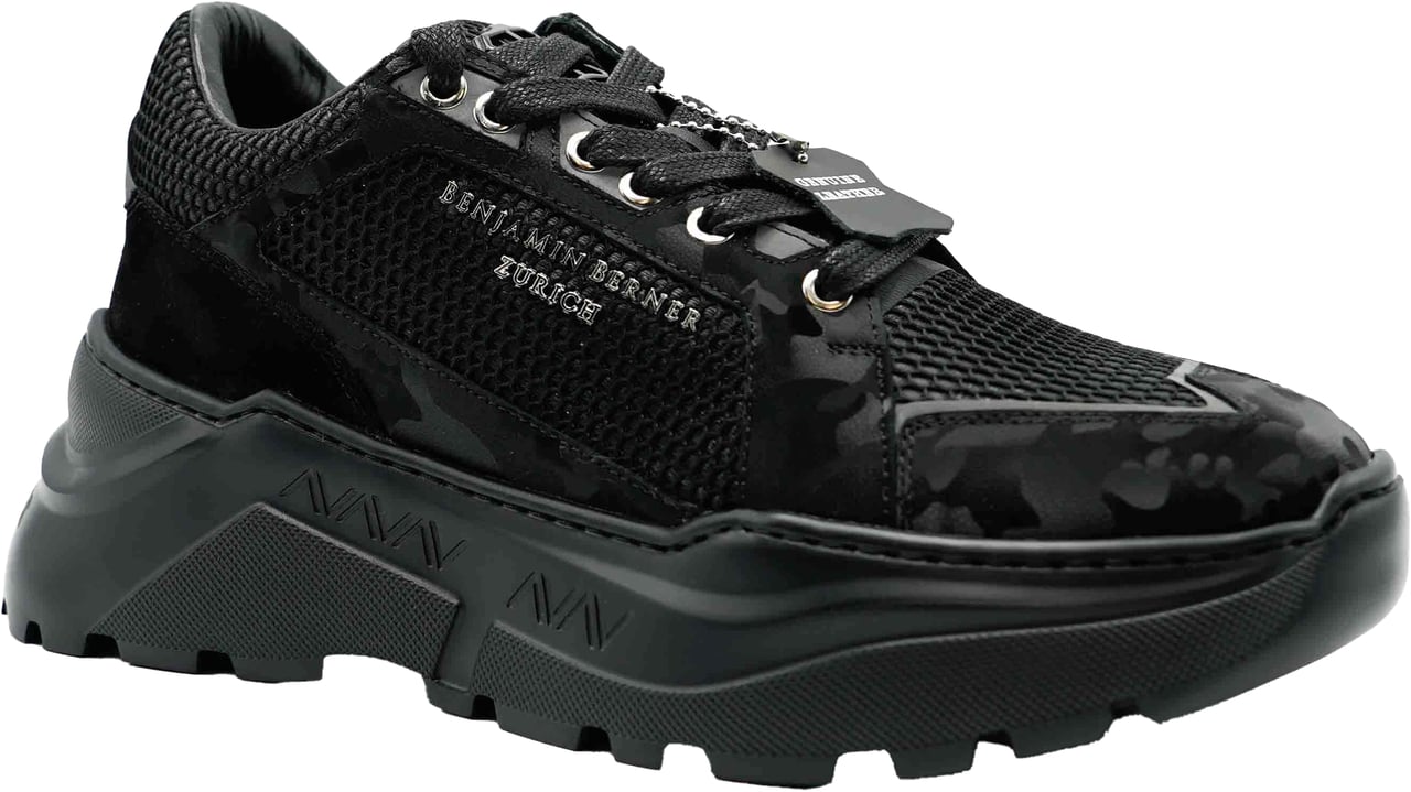 Benjamin Berner Black Reflective Camouflage Mesh Zwart