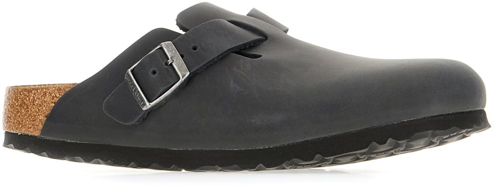 Birkenstock Birkenstock Black leather Boston slippers Zwart