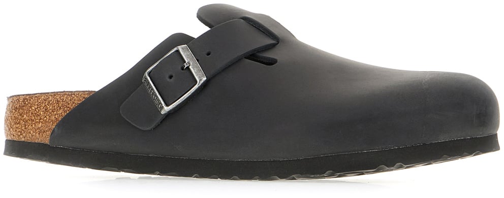 Birkenstock Birkenstock Charcoal leather Boston slippers Zwart