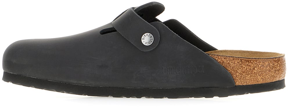 Birkenstock Birkenstock Charcoal leather Boston slippers Zwart