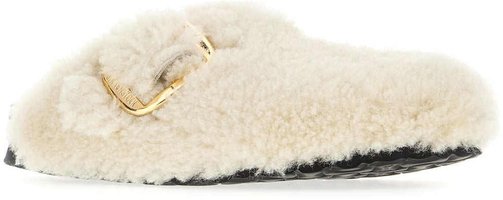 Birkenstock Ivory shearling Boston Big Buckle slippers Neutraal