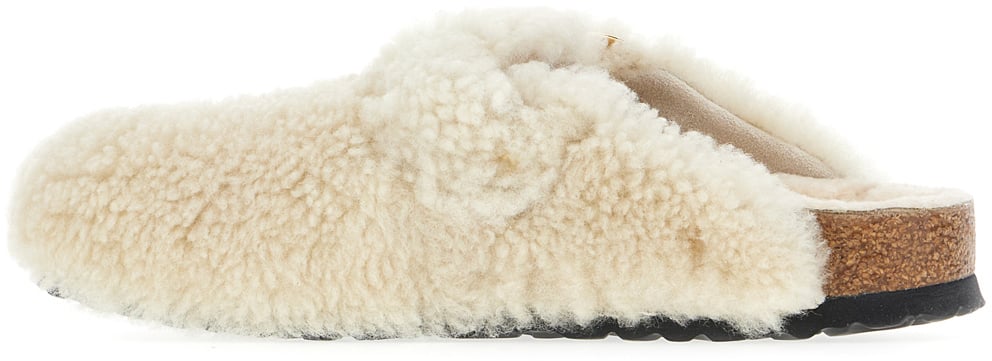 Birkenstock Ivory shearling Boston Big Buckle slippers Neutraal