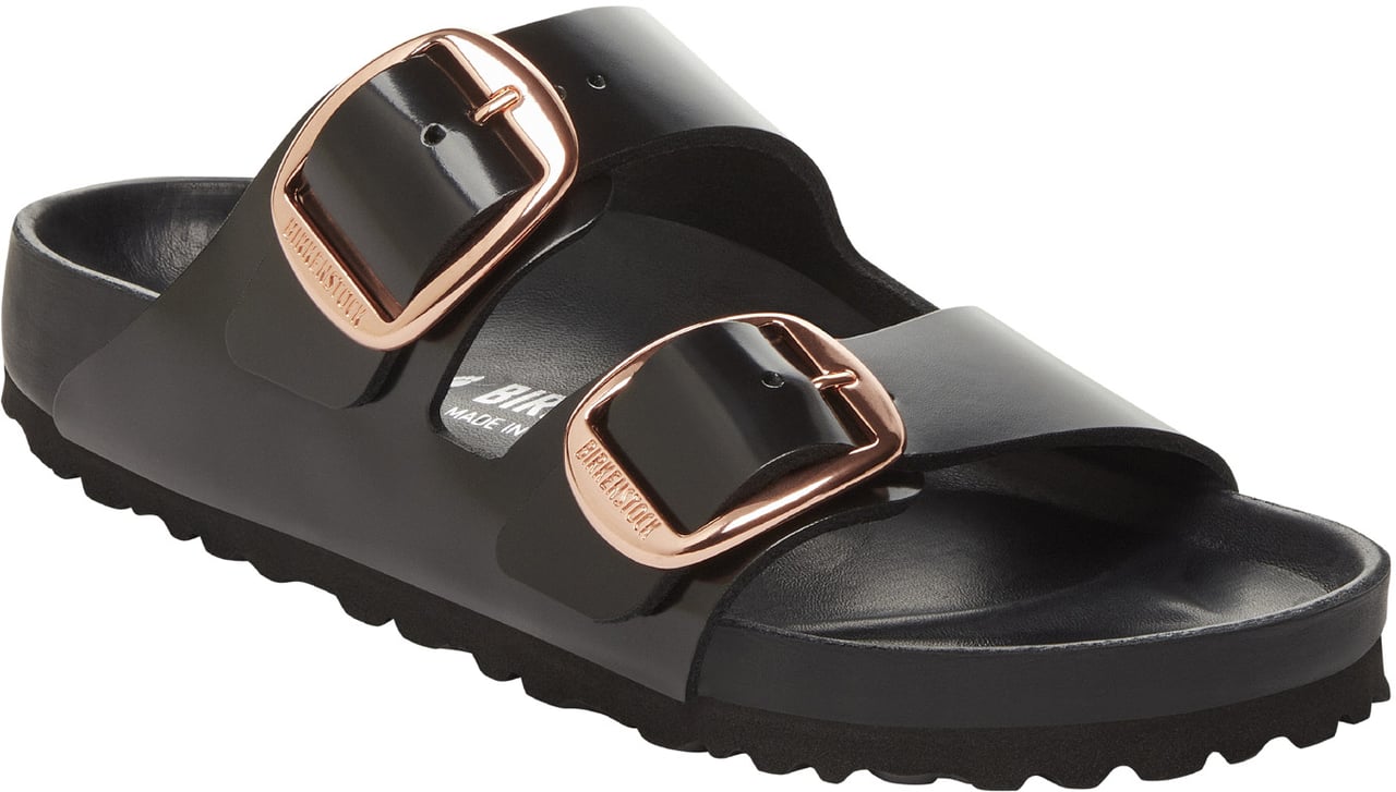 Birkenstock Sandalo Arizona a due fasce in pelle nera lucida Zwart