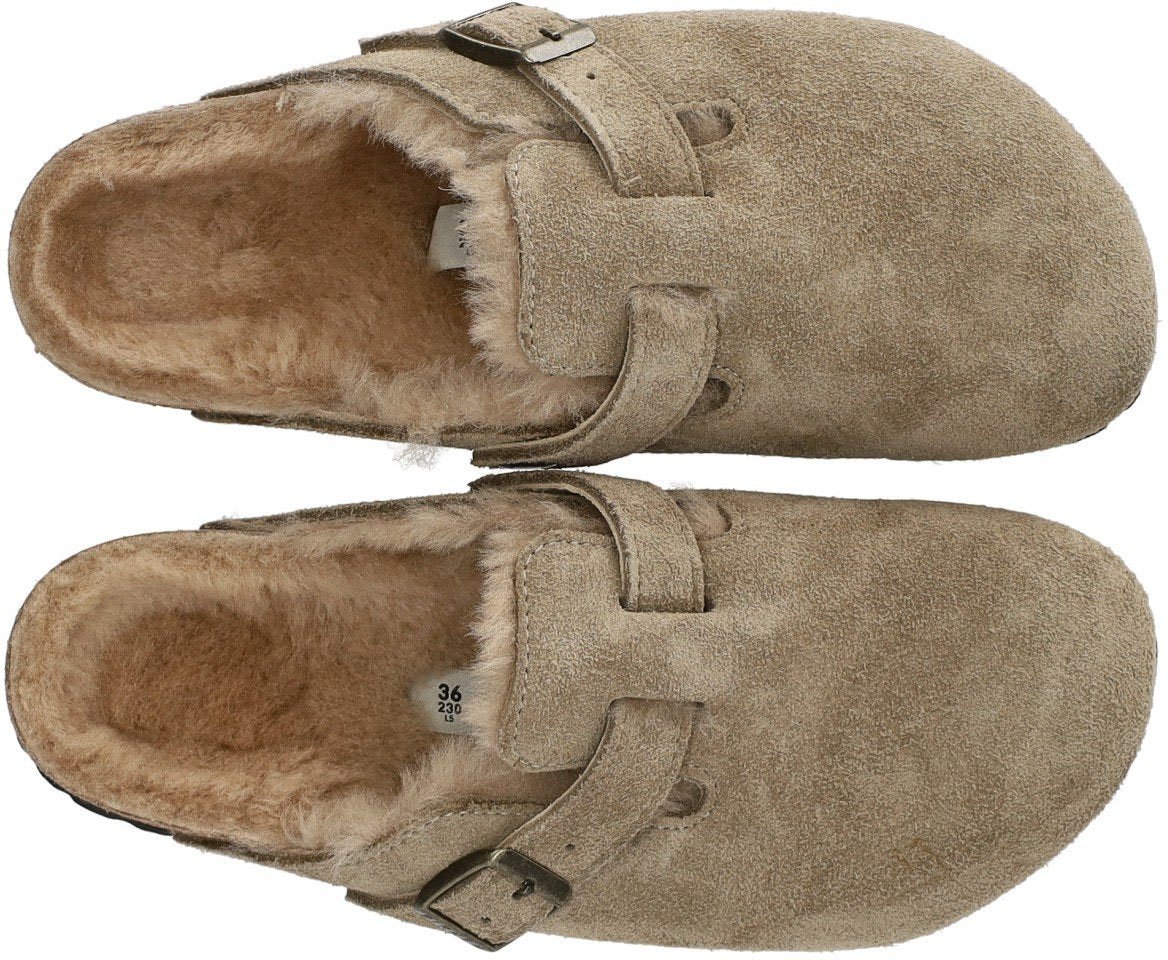 Birkenstock BIRKENSTOCK BOSTON SHEARLING TAUPE CLOG Beige