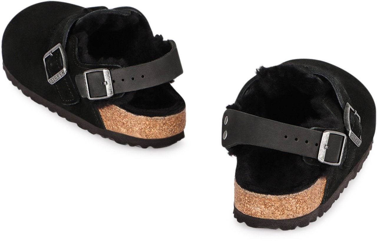 Birkenstock Tokio leather and fur slippers Zwart