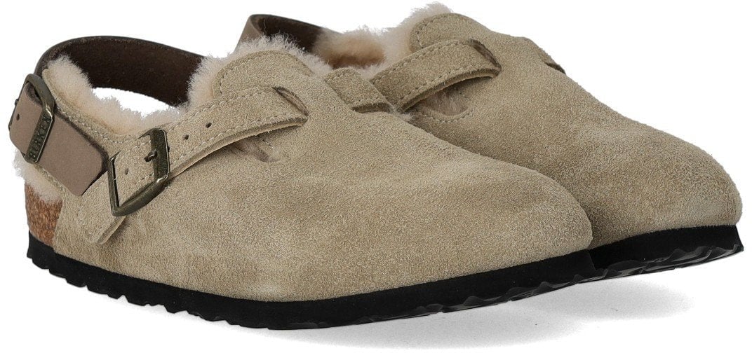 Birkenstock BIRKENSTOCK TOKIO SHEARLING TAUPE CLOG Beige