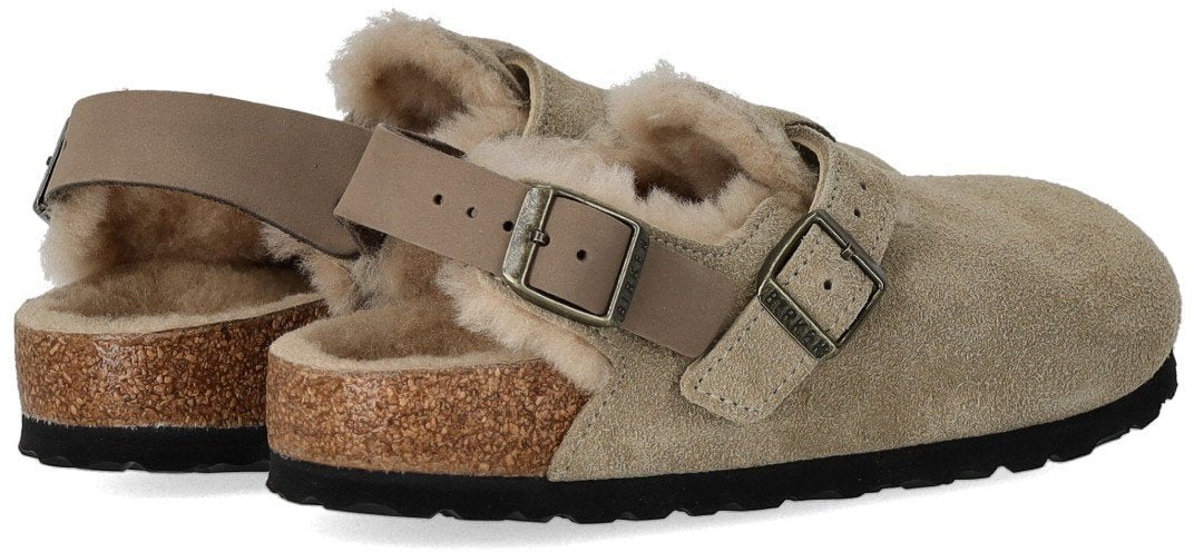 Birkenstock BIRKENSTOCK TOKIO SHEARLING TAUPE CLOG Beige