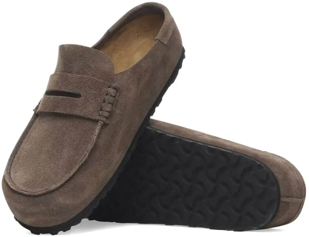 Birkenstock Naples Wrapped Suede Leather Unisex Concrete Gray Bruin