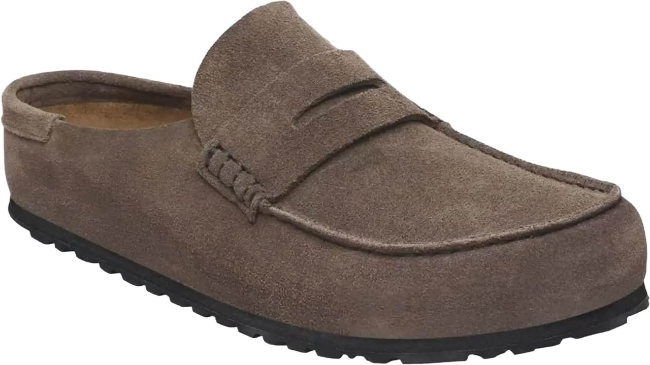 Birkenstock Naples Wrapped Suede Leather Unisex Concrete Gray Bruin