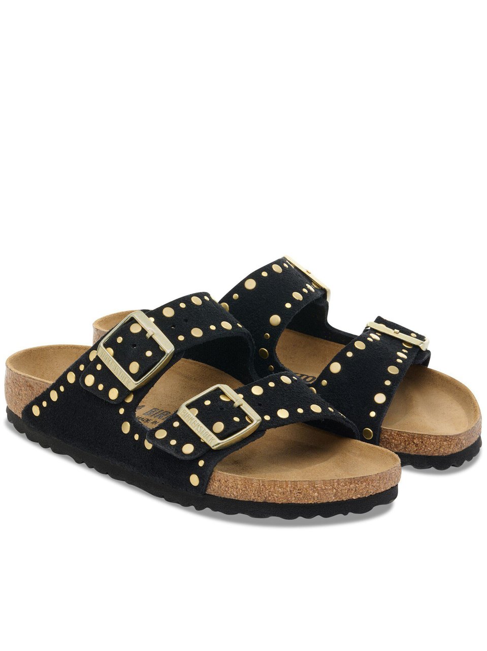 Birkenstock Arizona Rivet Black Suede Studded Sandals Zwart