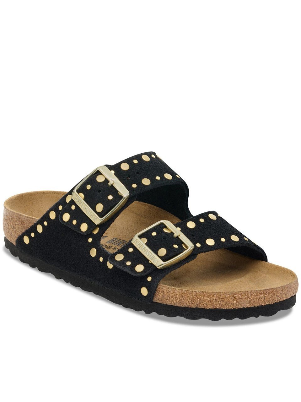 Birkenstock Arizona Rivet Black Suede Studded Sandals Zwart