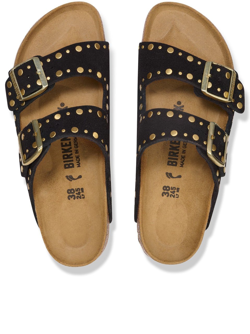 Birkenstock Arizona Rivet Black Suede Studded Sandals Zwart