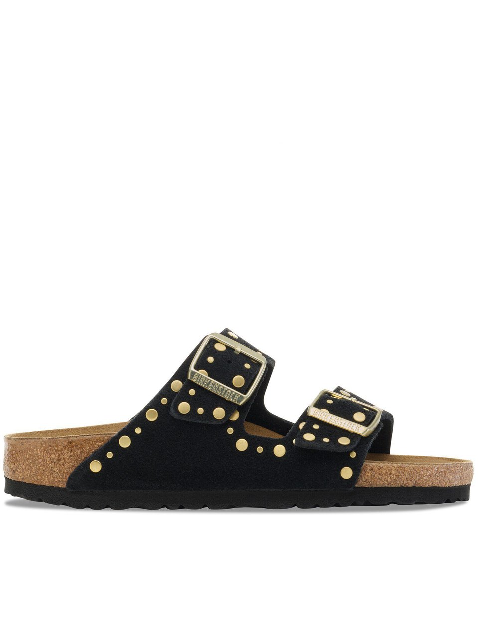 Birkenstock Arizona Rivet Black Suede Studded Sandals Zwart