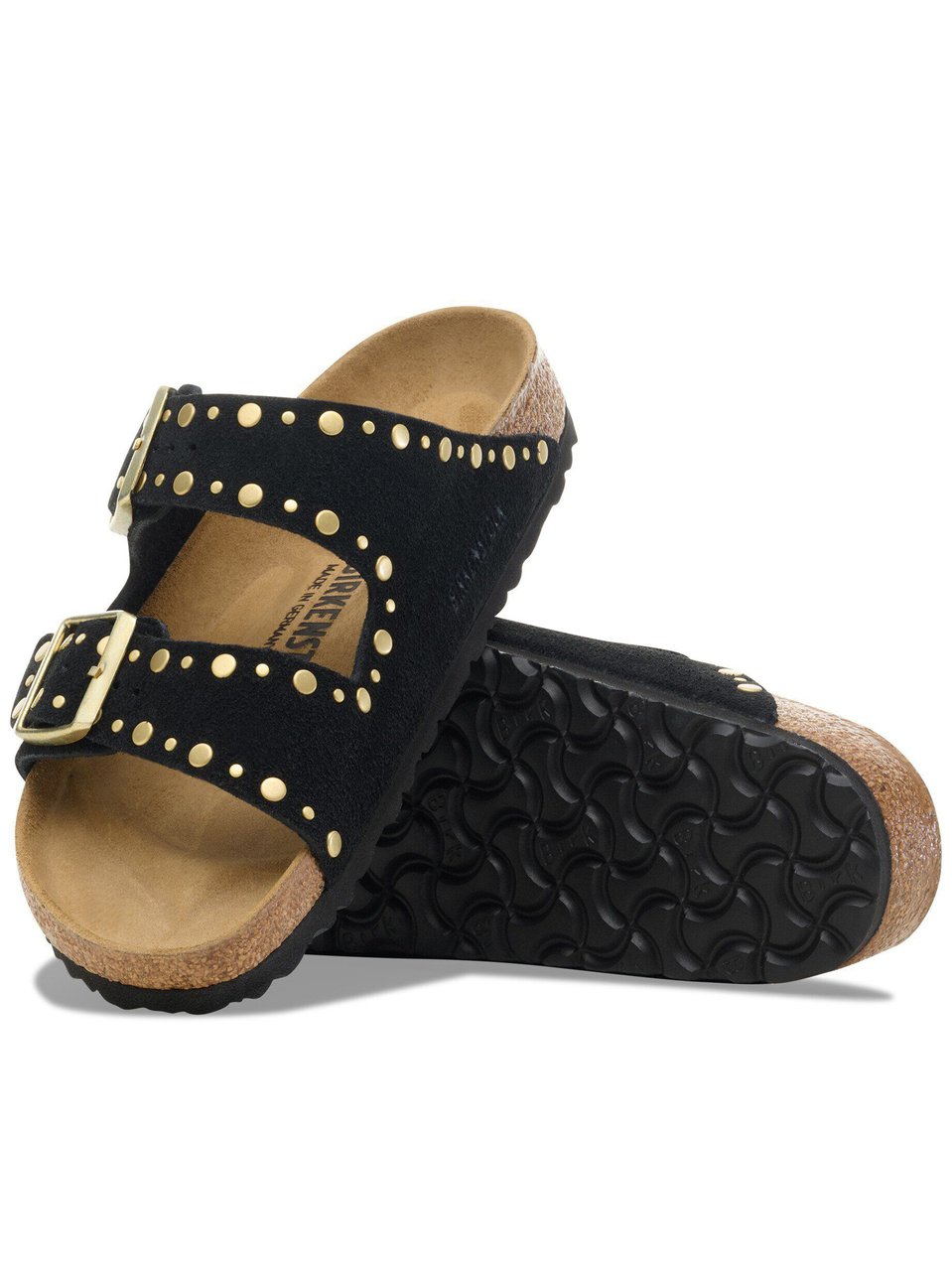Birkenstock Arizona Rivet Black Suede Studded Sandals Zwart