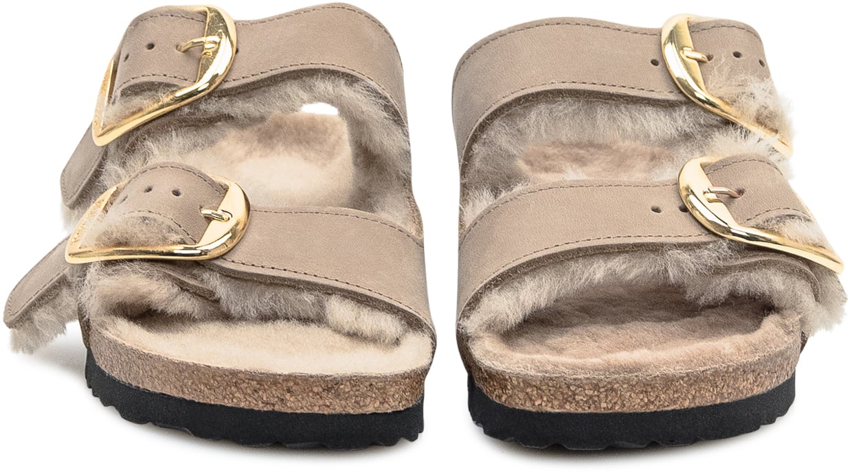 Birkenstock Birkenstock Sandali Arizona Shearling con Fibbia Dorata Beige