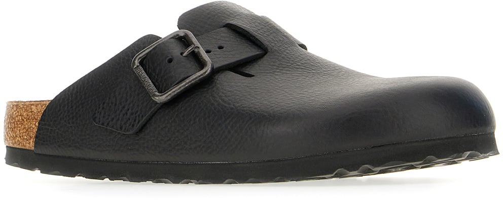 Birkenstock Black leather Boston Wire slippers Zwart