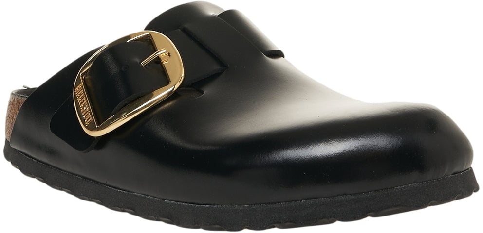 Birkenstock Smooth leather sandals 'Boston Big Buckle' Zwart