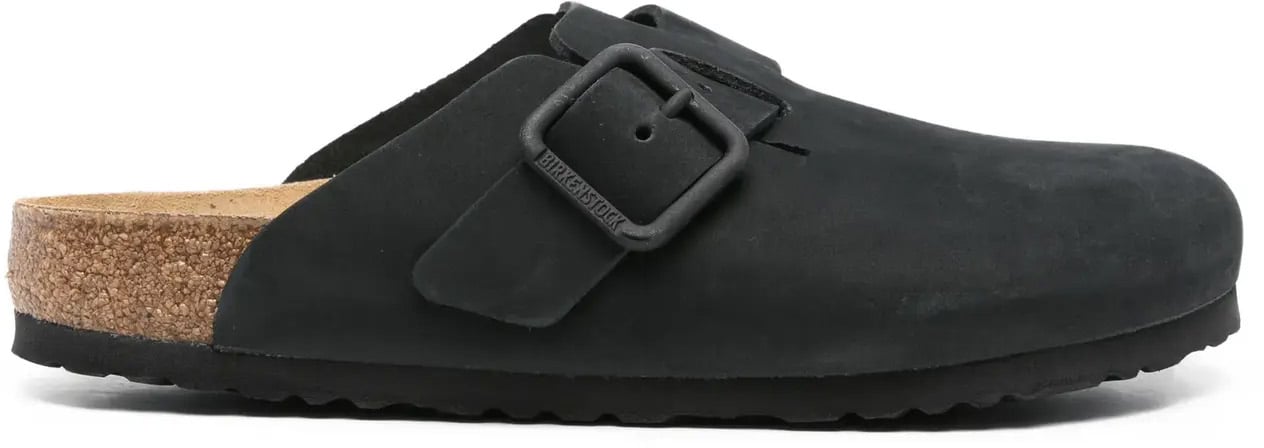 Birkenstock Boston Wb Nubuck Leather Unisex Black Zwart