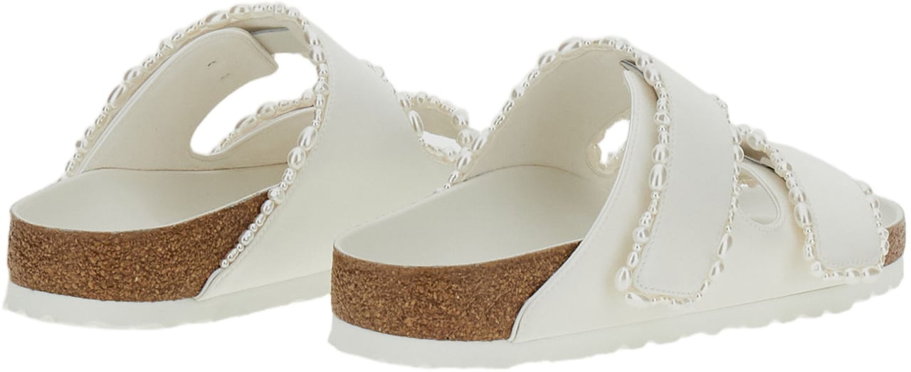 Birkenstock Ivory Satin Arizona Sandals with Pearl Detailing Wit
