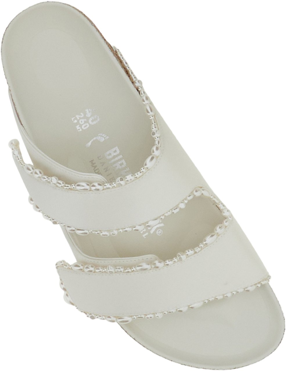 Birkenstock Ivory Satin Arizona Sandals with Pearl Detailing Wit