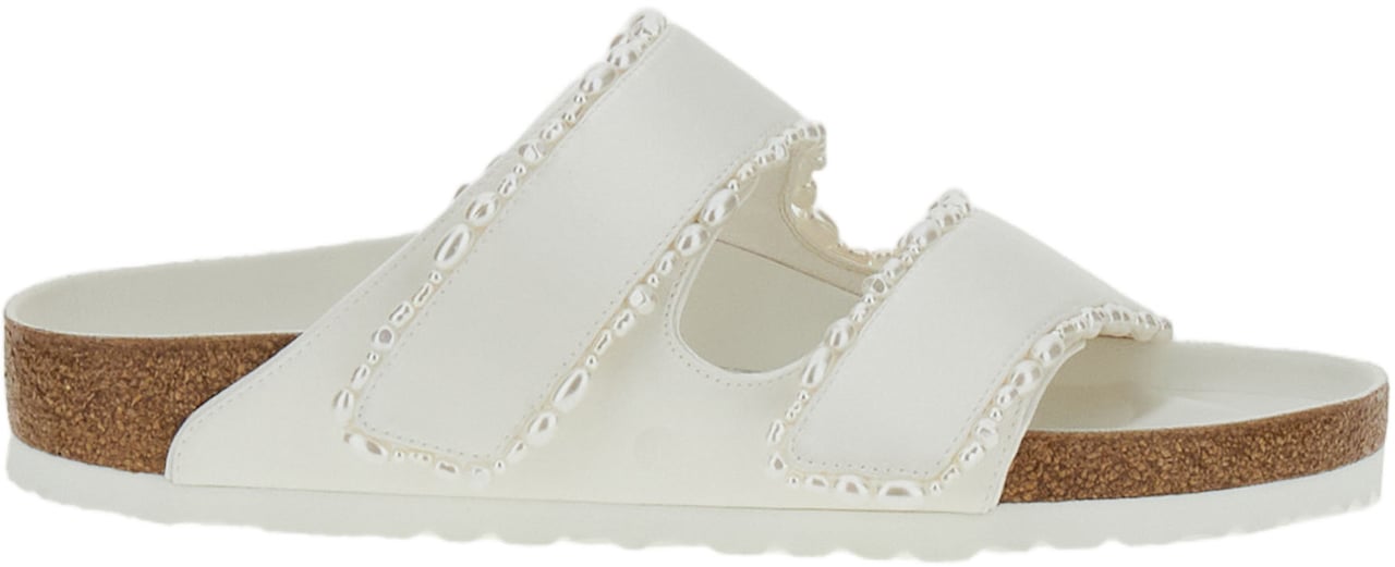 Birkenstock Ivory Satin Arizona Sandals with Pearl Detailing Wit