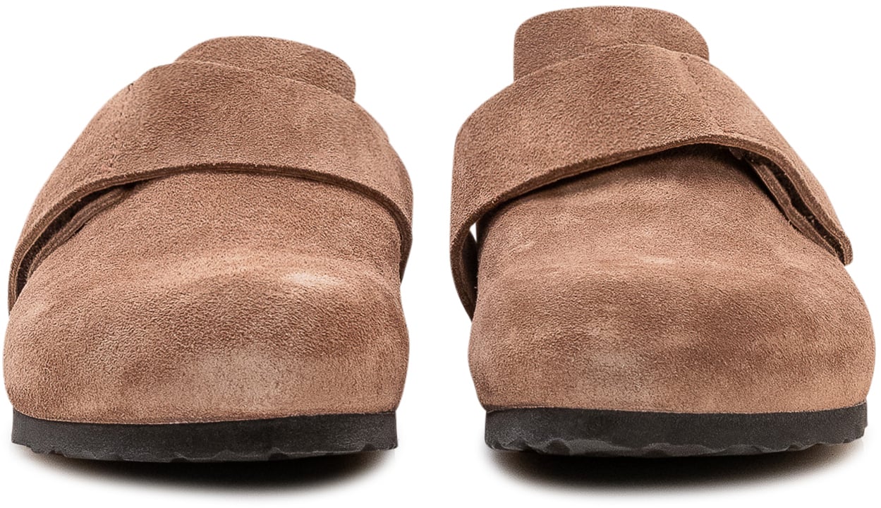 Birkenstock Sabot in Suede con Cinturino Taupe