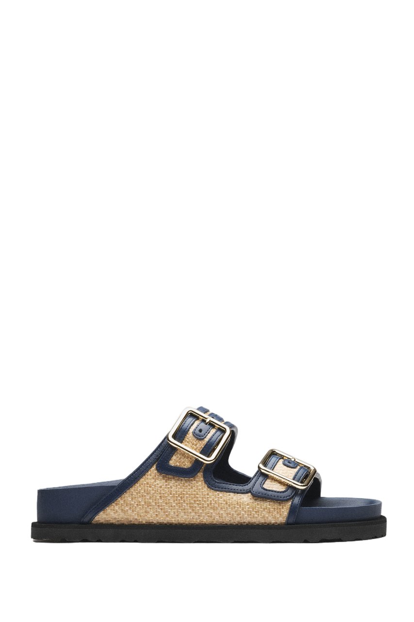 Birkenstock Natural Raffia Arizona Gold-Tone Sandals Blauw