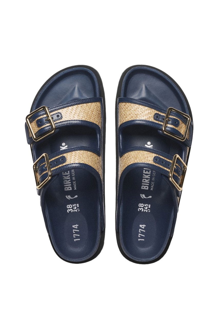 Birkenstock Natural Raffia Arizona Gold-Tone Sandals Blauw