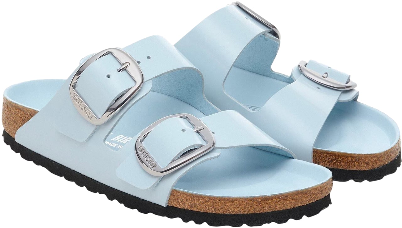 Birkenstock Ciabatta Arizona Big Buckle Shine Blue Natural Leather Blauw