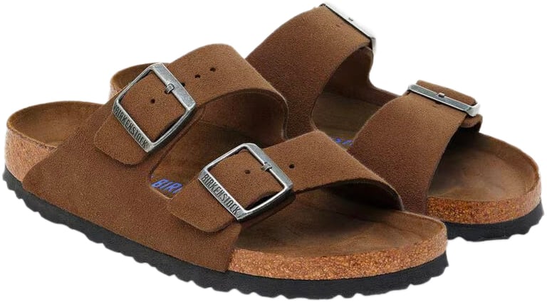 Birkenstock Ciabatta Arizona Softbed Suede Leather Dark Tea Divers