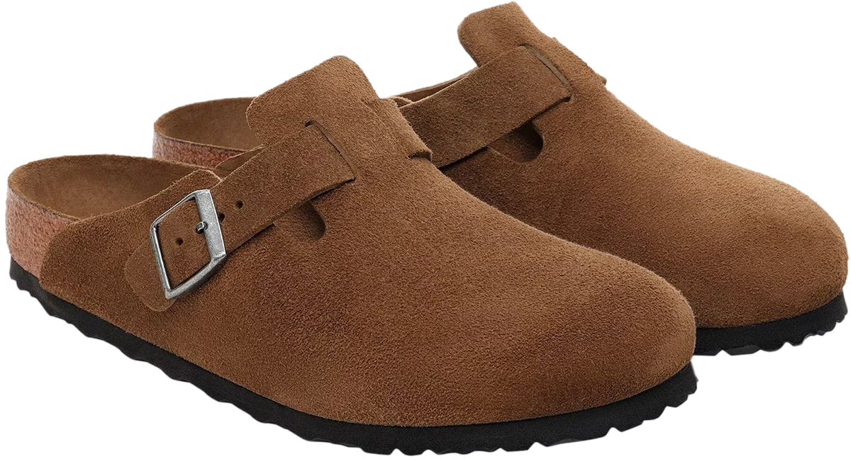 Birkenstock Ciabatta Boston Softbed Suede Leather Dark Tea Divers