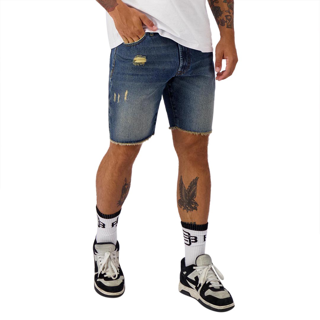 Black Bananas Cut Off Denim Shorts Blauw