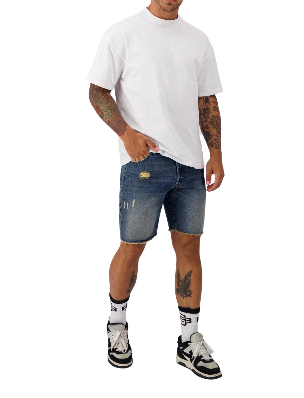 Black Bananas Cut Off Denim Shorts Blauw