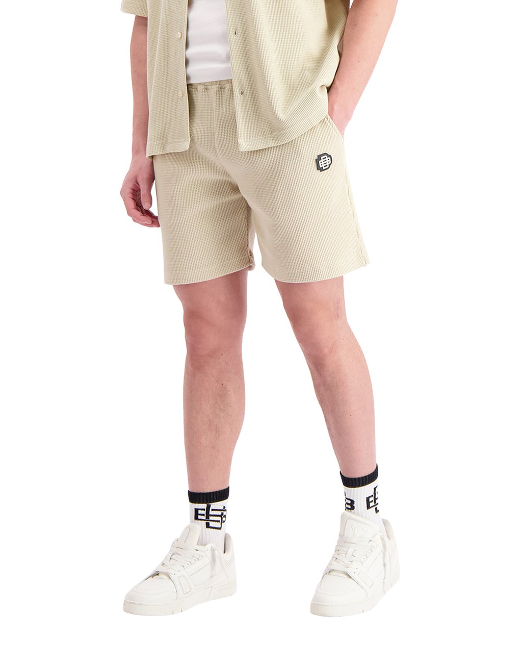 Black Bananas Monogram Waffle Shorts Beige