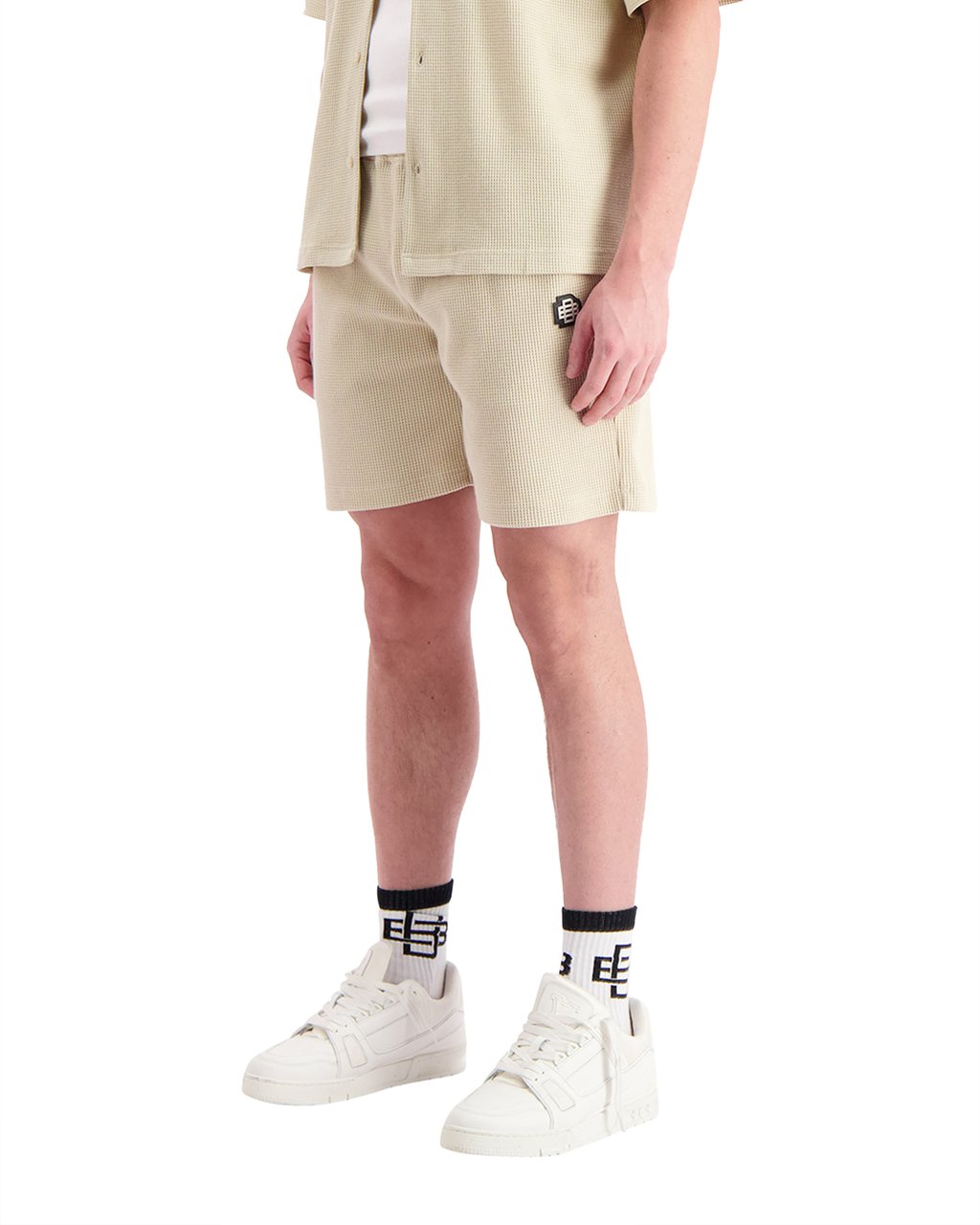 Black Bananas Monogram Waffle Shorts Beige