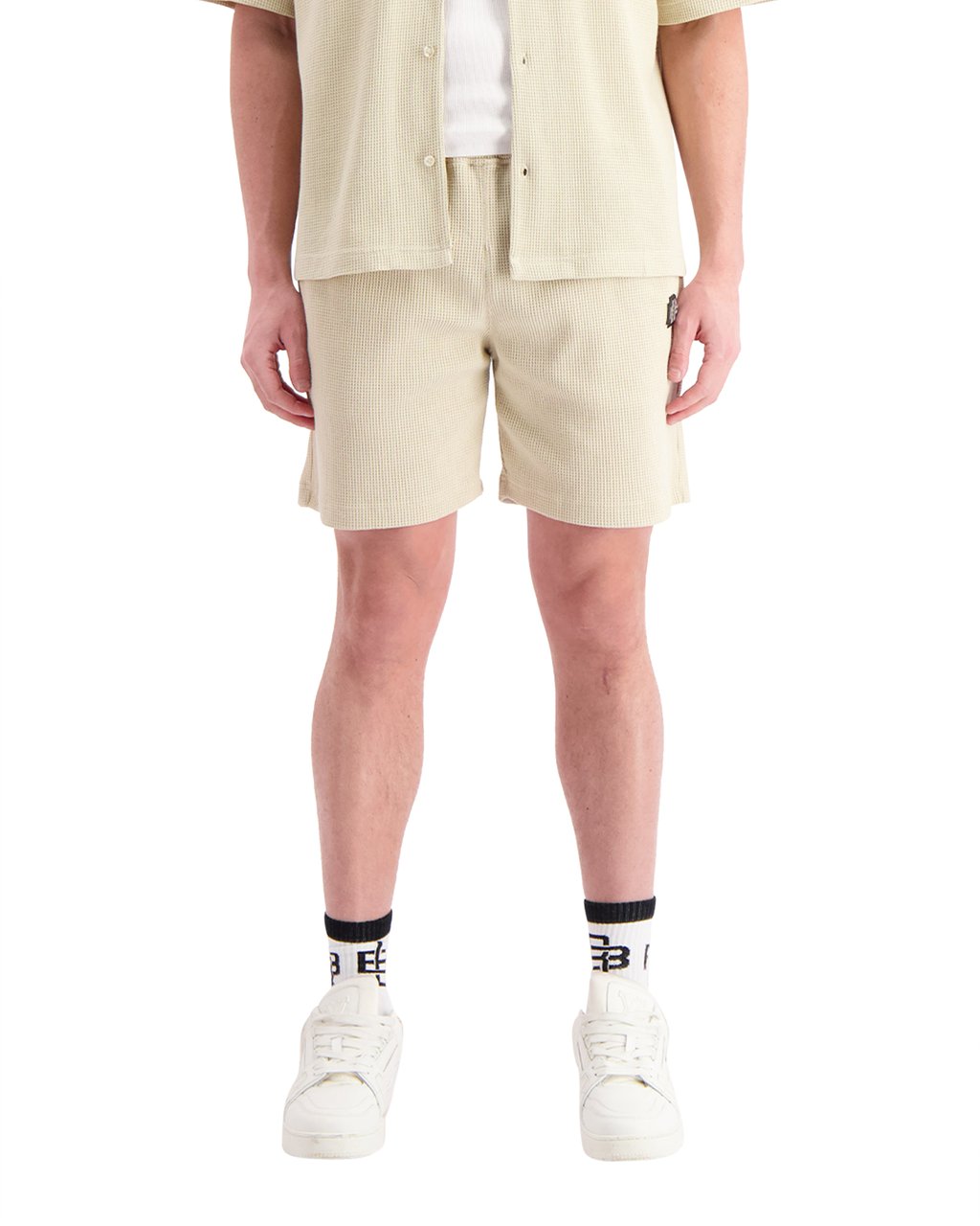 Black Bananas Monogram Waffle Shorts Beige