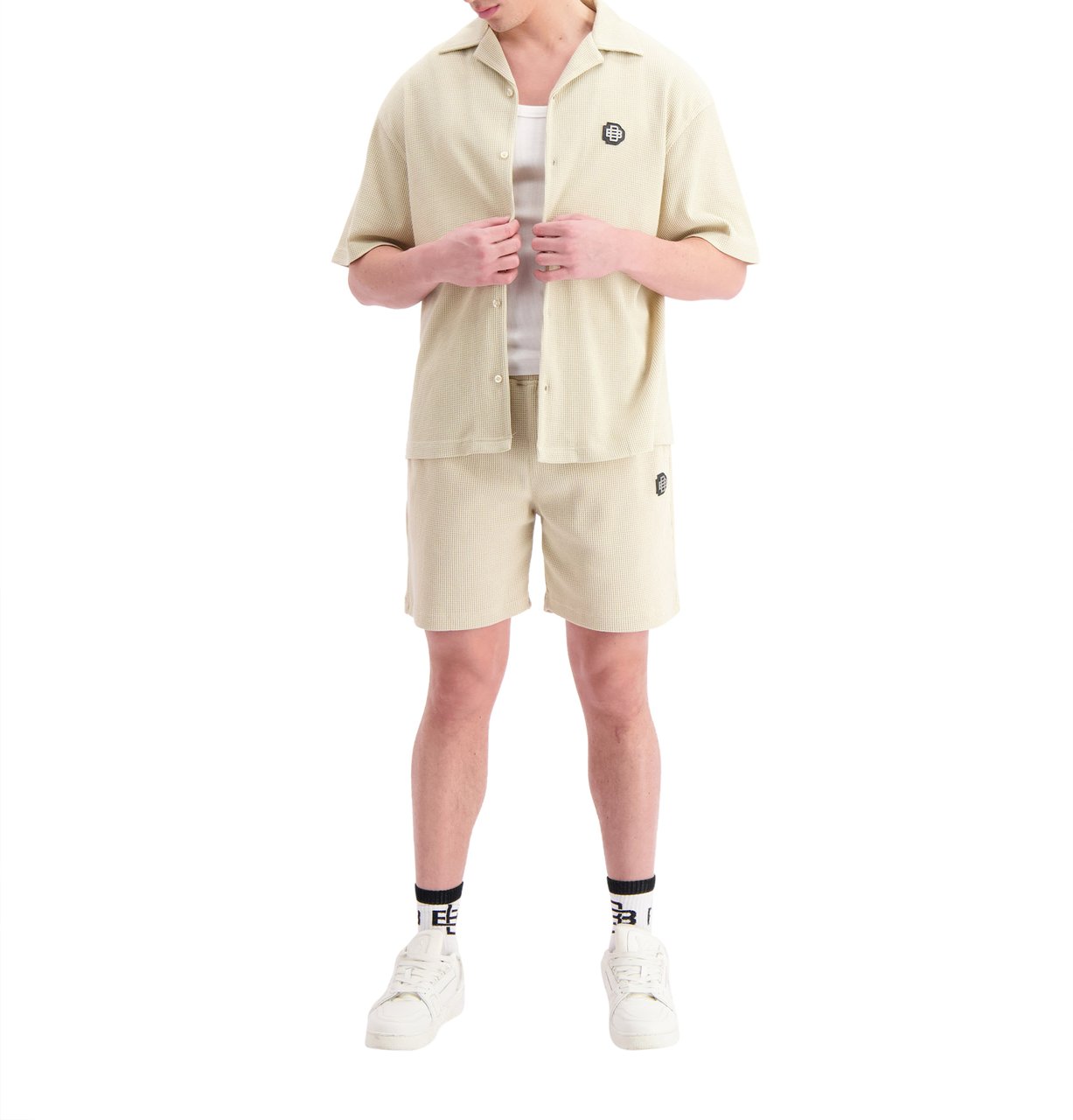 Black Bananas Monogram Waffle Shorts Beige