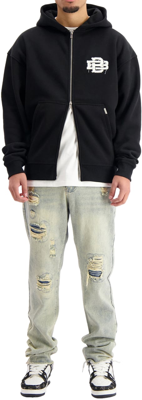 Black Bananas Ripped Zip Hoodie Zwart