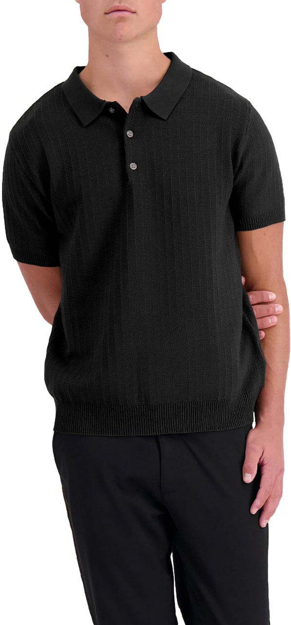Black Bananas Ribbed Knit Polo Zwart