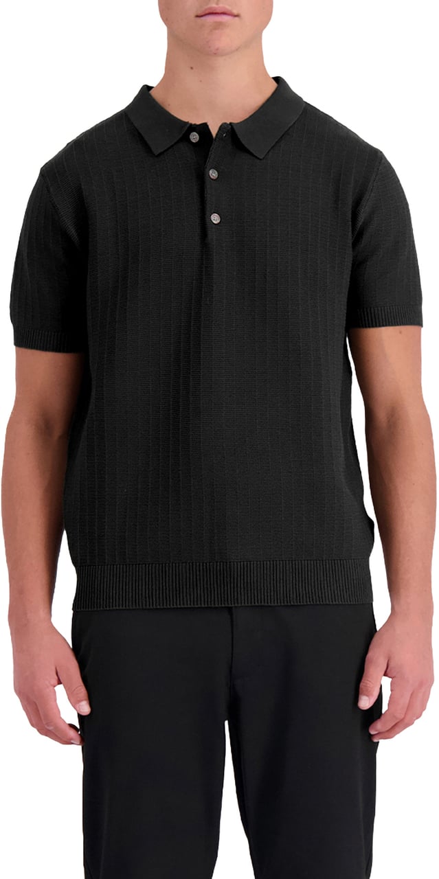 Black Bananas Ribbed Knit Polo Zwart