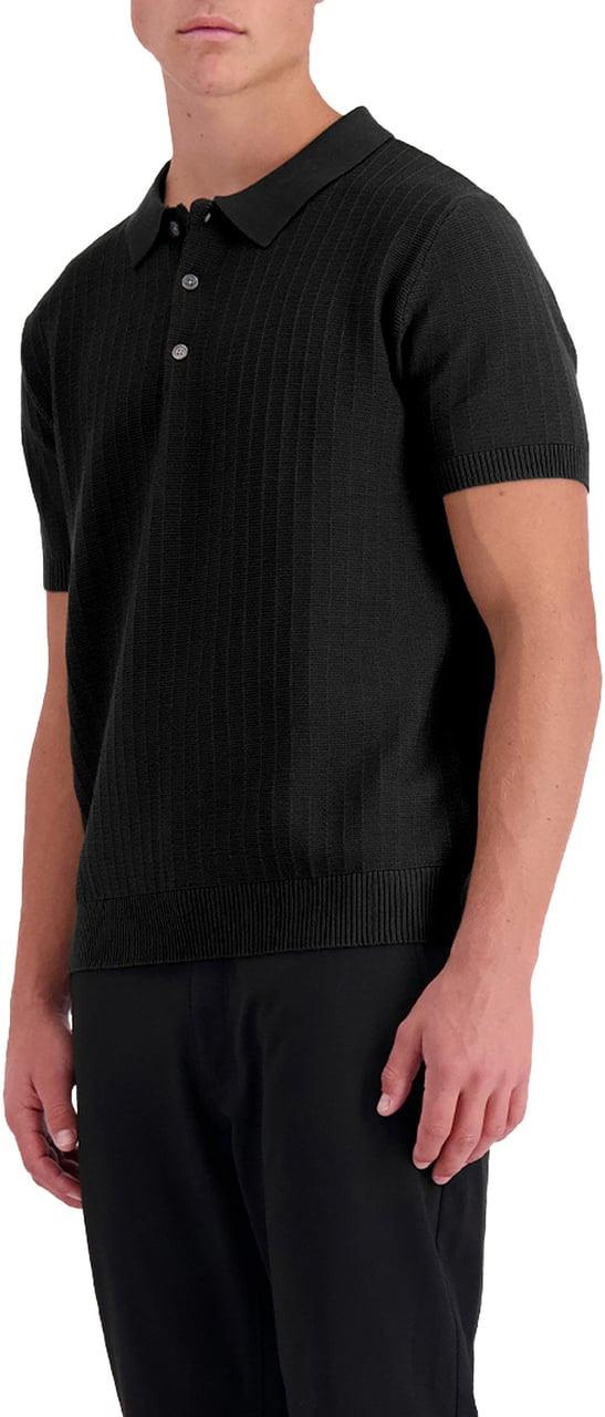 Black Bananas Ribbed Knit Polo Zwart